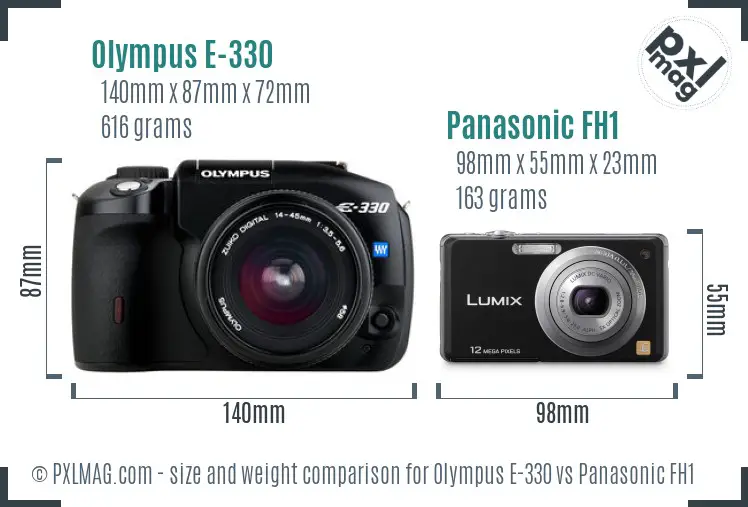 Olympus E-330 vs Panasonic FH1 size comparison