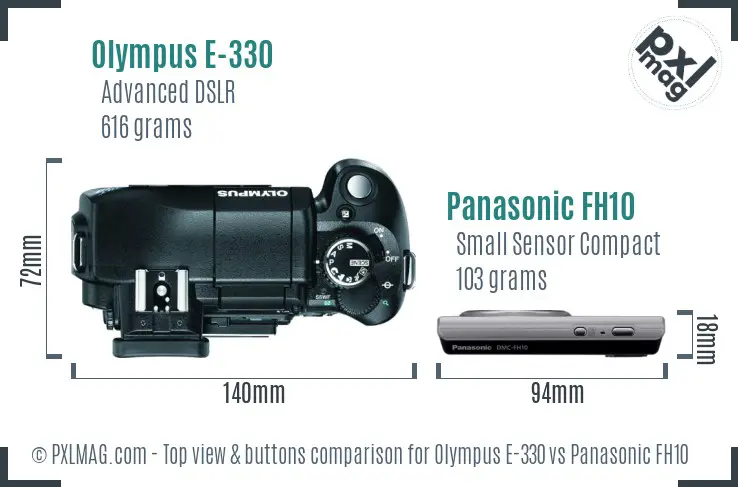 Olympus E-330 vs Panasonic FH10 top view buttons comparison