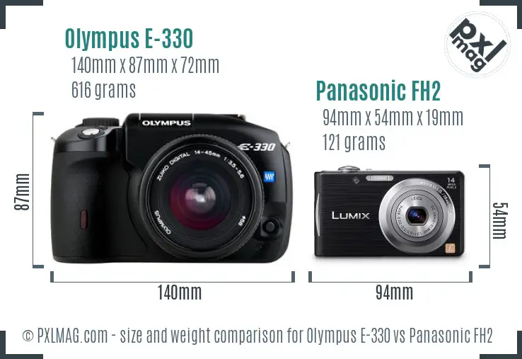 Olympus E-330 vs Panasonic FH2 size comparison