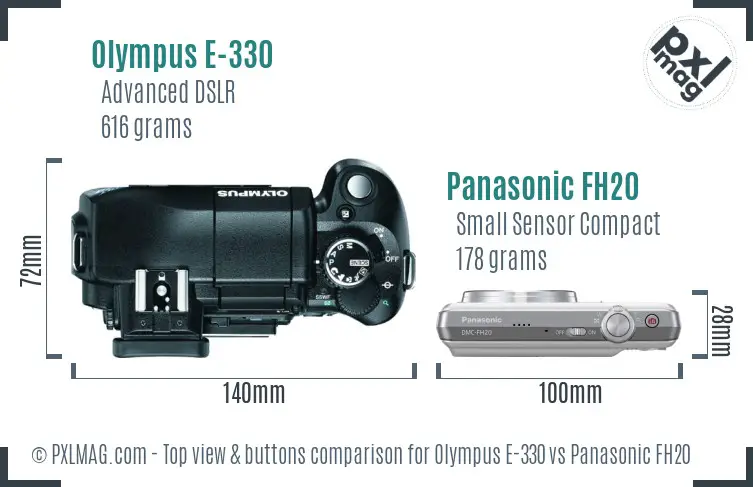 Olympus E-330 vs Panasonic FH20 top view buttons comparison