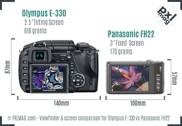 Olympus E-330 vs Panasonic FH22 Screen and Viewfinder comparison