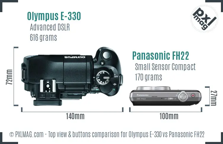 Olympus E-330 vs Panasonic FH22 top view buttons comparison