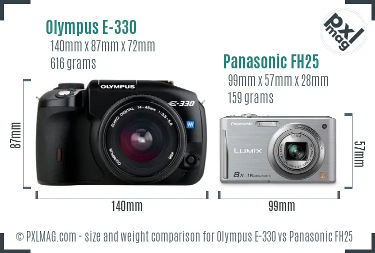 Olympus E-330 vs Panasonic FH25 size comparison