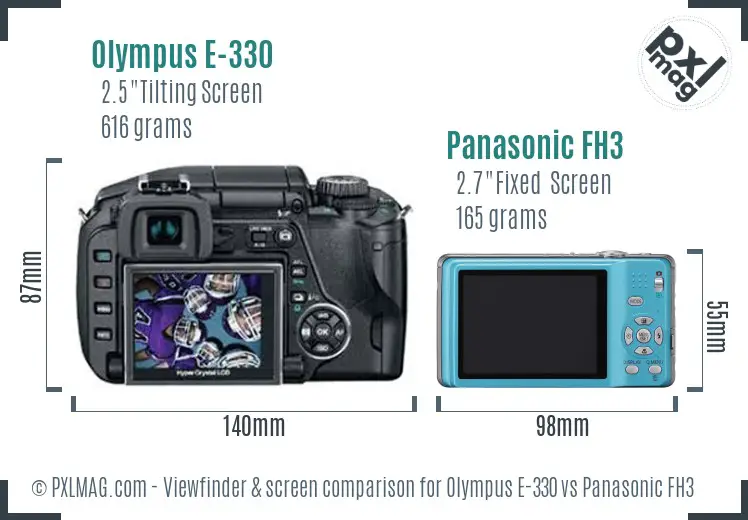 Olympus E-330 vs Panasonic FH3 Screen and Viewfinder comparison