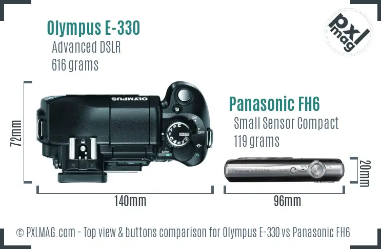 Olympus E-330 vs Panasonic FH6 top view buttons comparison