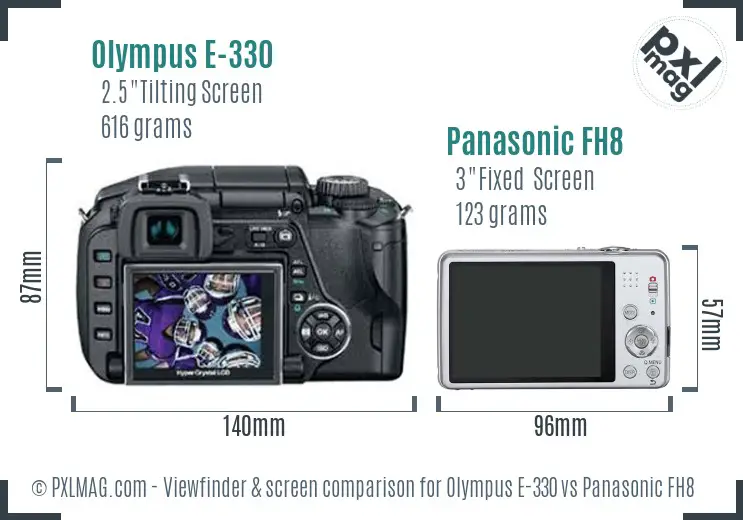 Olympus E-330 vs Panasonic FH8 Screen and Viewfinder comparison