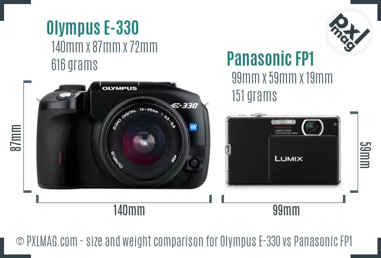Olympus E-330 vs Panasonic FP1 size comparison