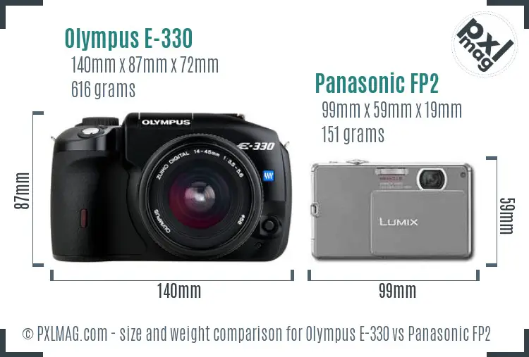 Olympus E-330 vs Panasonic FP2 size comparison