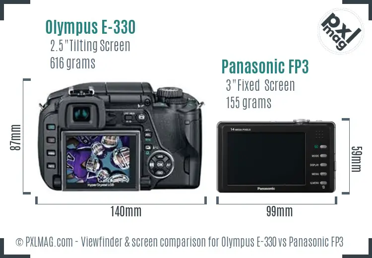 Olympus E-330 vs Panasonic FP3 Screen and Viewfinder comparison