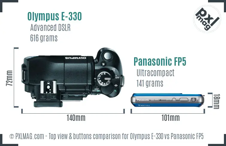 Olympus E-330 vs Panasonic FP5 top view buttons comparison