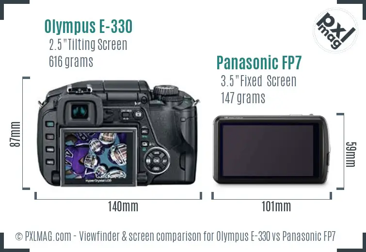 Olympus E-330 vs Panasonic FP7 Screen and Viewfinder comparison