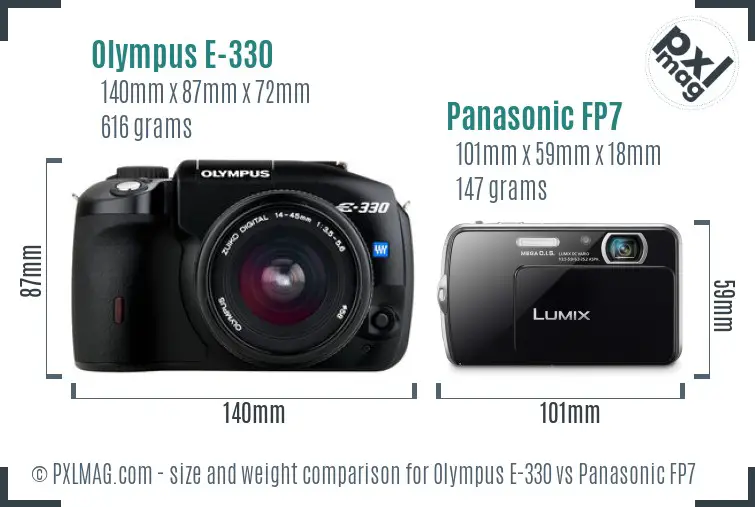 Olympus E-330 vs Panasonic FP7 size comparison