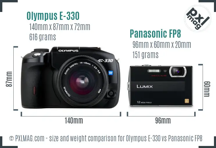 Olympus E-330 vs Panasonic FP8 size comparison