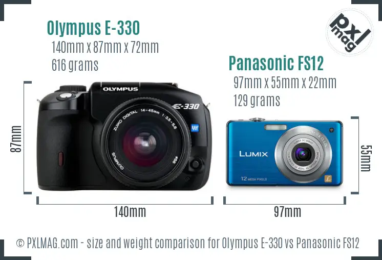 Olympus E-330 vs Panasonic FS12 size comparison