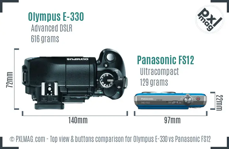 Olympus E-330 vs Panasonic FS12 top view buttons comparison