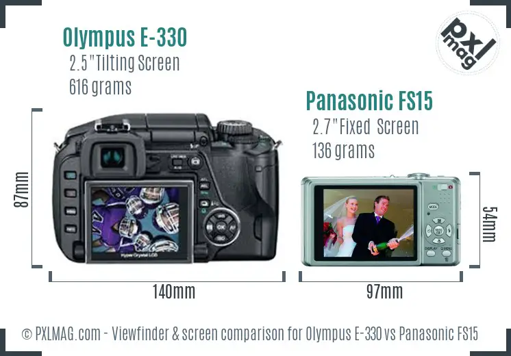 Olympus E-330 vs Panasonic FS15 Screen and Viewfinder comparison