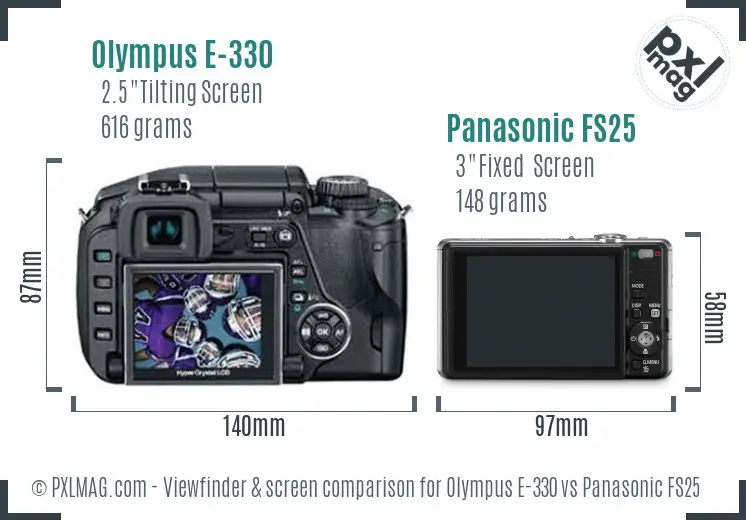 Olympus E-330 vs Panasonic FS25 Screen and Viewfinder comparison