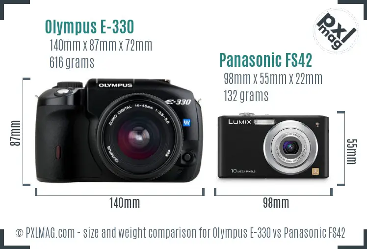 Olympus E-330 vs Panasonic FS42 size comparison