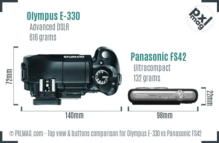 Olympus E-330 vs Panasonic FS42 top view buttons comparison