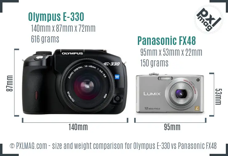 Olympus E-330 vs Panasonic FX48 size comparison
