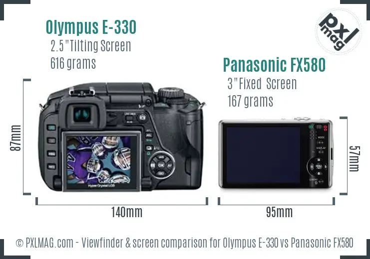 Olympus E-330 vs Panasonic FX580 Screen and Viewfinder comparison