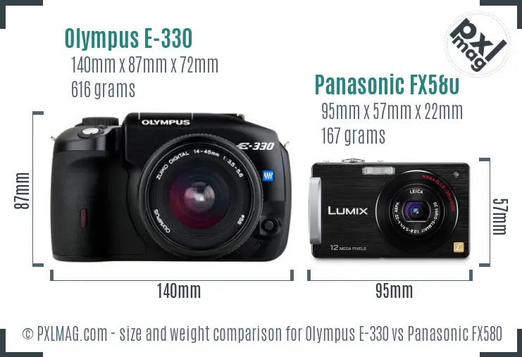 Olympus E-330 vs Panasonic FX580 size comparison