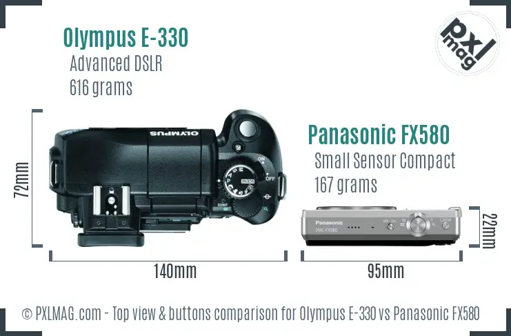 Olympus E-330 vs Panasonic FX580 top view buttons comparison