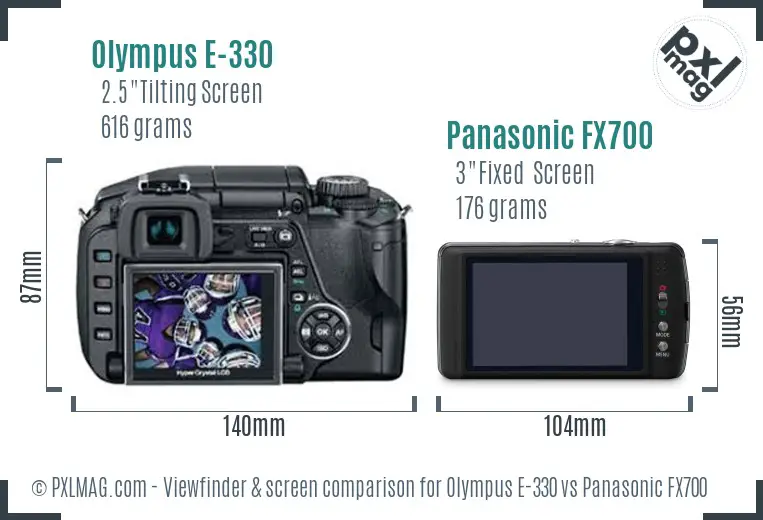 Olympus E-330 vs Panasonic FX700 Screen and Viewfinder comparison