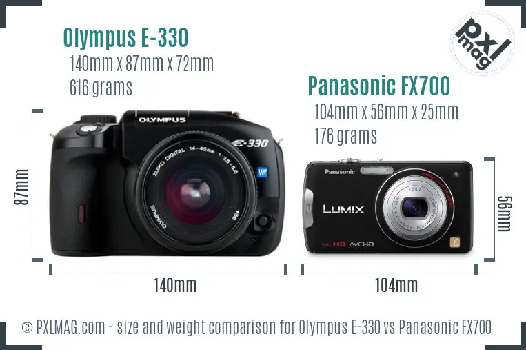 Olympus E-330 vs Panasonic FX700 size comparison