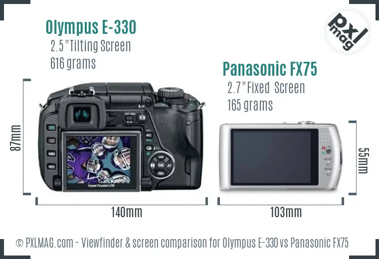 Olympus E-330 vs Panasonic FX75 Screen and Viewfinder comparison