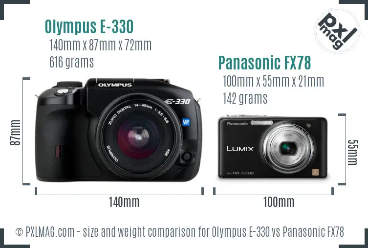 Olympus E-330 vs Panasonic FX78 size comparison