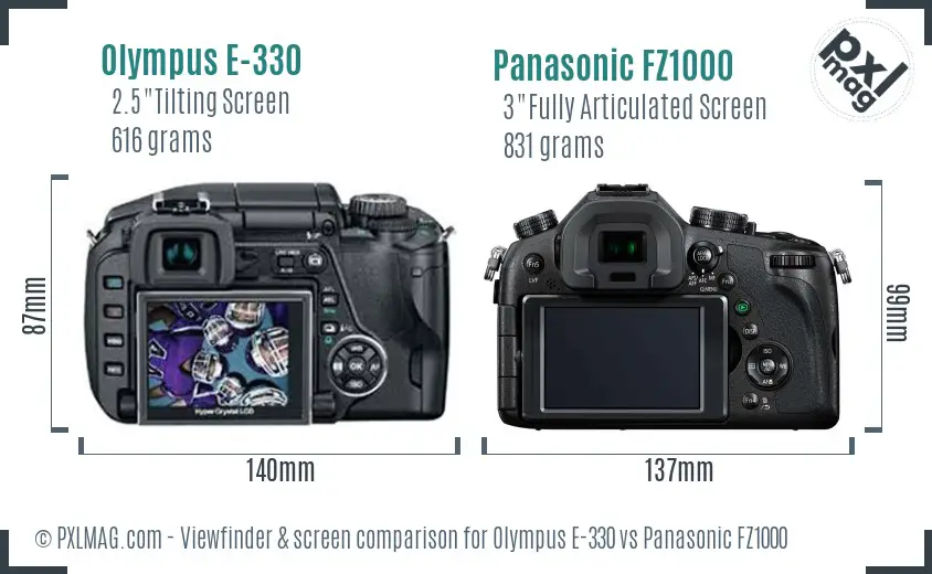 Olympus E-330 vs Panasonic FZ1000 Screen and Viewfinder comparison