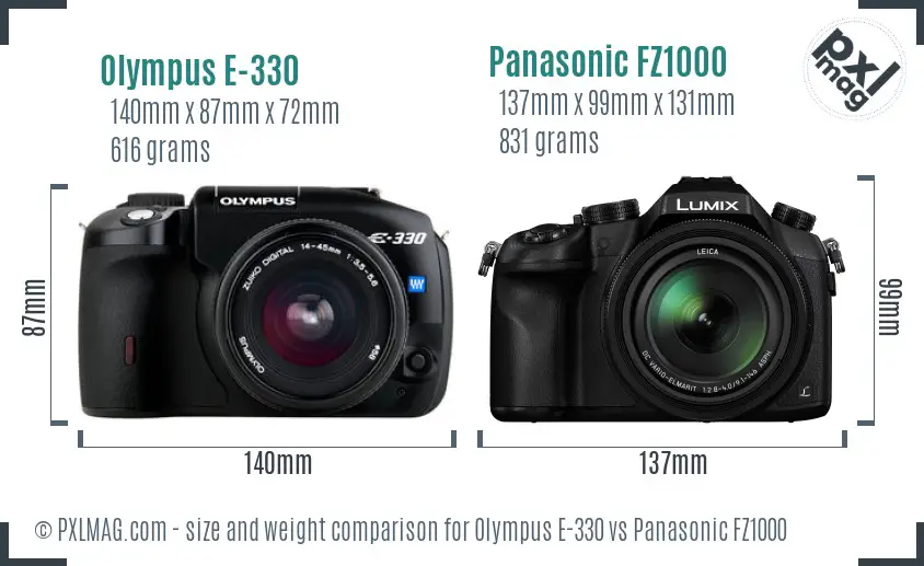 Olympus E-330 vs Panasonic FZ1000 size comparison