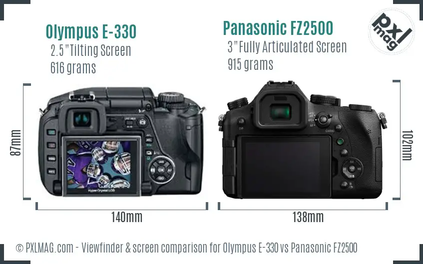 Olympus E-330 vs Panasonic FZ2500 Screen and Viewfinder comparison
