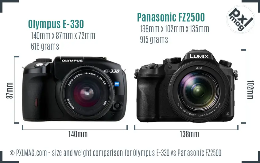 Olympus E-330 vs Panasonic FZ2500 size comparison