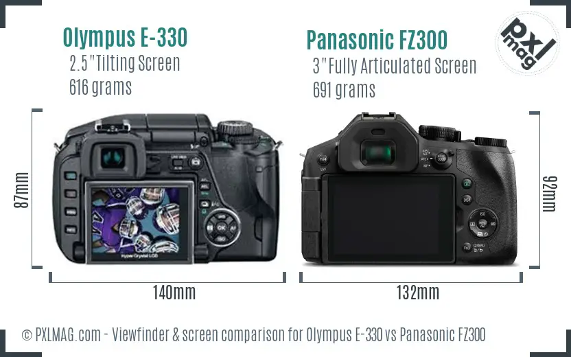 Olympus E-330 vs Panasonic FZ300 Screen and Viewfinder comparison