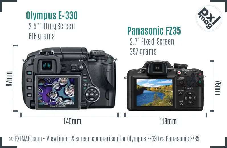 Olympus E-330 vs Panasonic FZ35 Screen and Viewfinder comparison