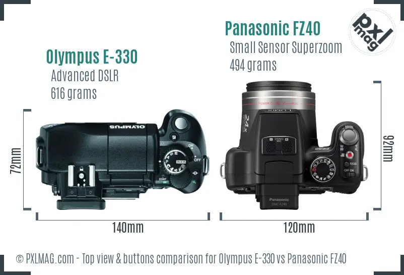 Olympus E-330 vs Panasonic FZ40 top view buttons comparison