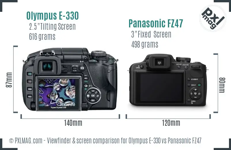 Olympus E-330 vs Panasonic FZ47 Screen and Viewfinder comparison