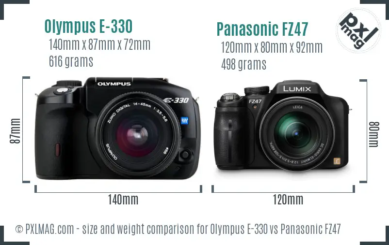 Olympus E-330 vs Panasonic FZ47 size comparison