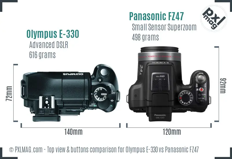 Olympus E-330 vs Panasonic FZ47 top view buttons comparison