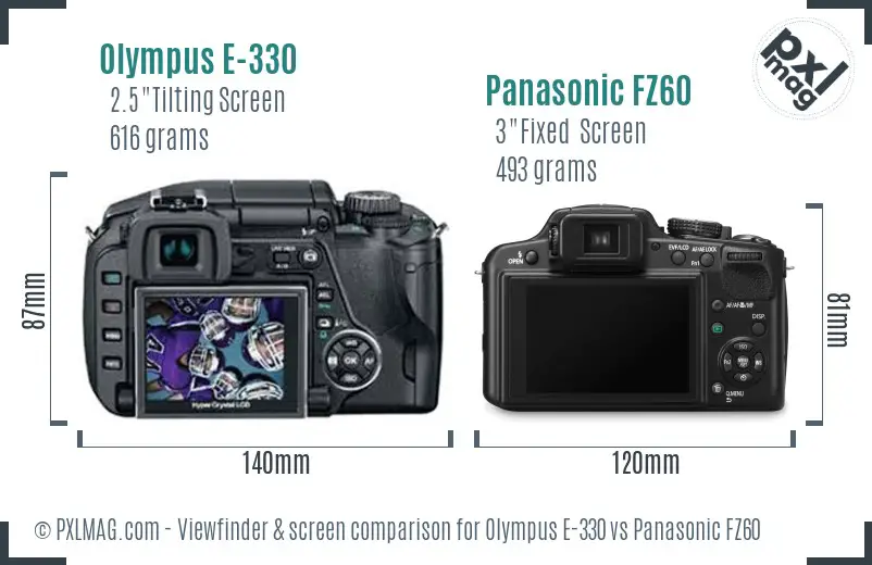 Olympus E-330 vs Panasonic FZ60 Screen and Viewfinder comparison