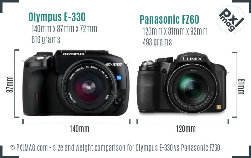 Olympus E-330 vs Panasonic FZ60 size comparison