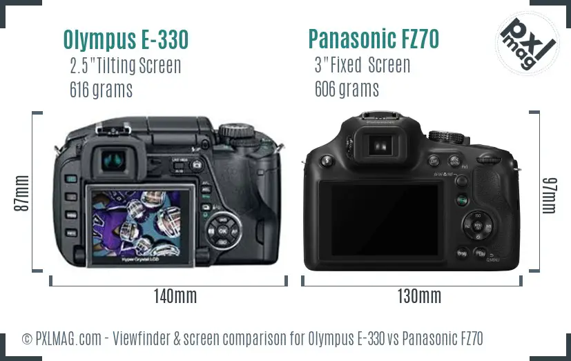 Olympus E-330 vs Panasonic FZ70 Screen and Viewfinder comparison