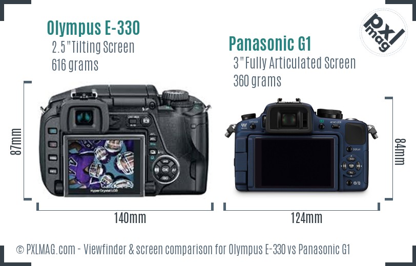 Olympus E-330 vs Panasonic G1 Screen and Viewfinder comparison