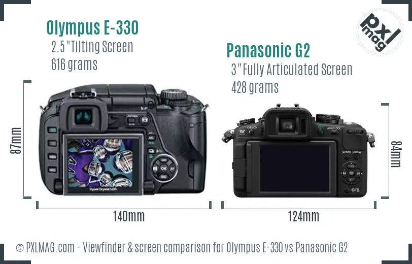 Olympus E-330 vs Panasonic G2 Screen and Viewfinder comparison