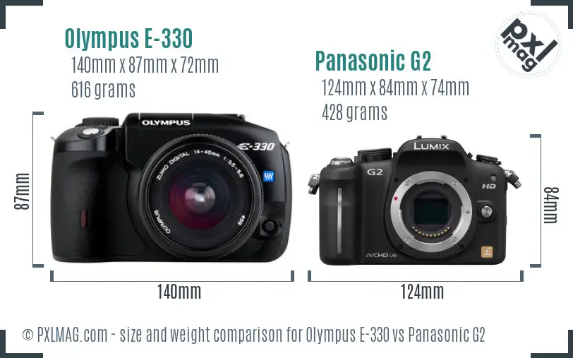 Olympus E-330 vs Panasonic G2 size comparison