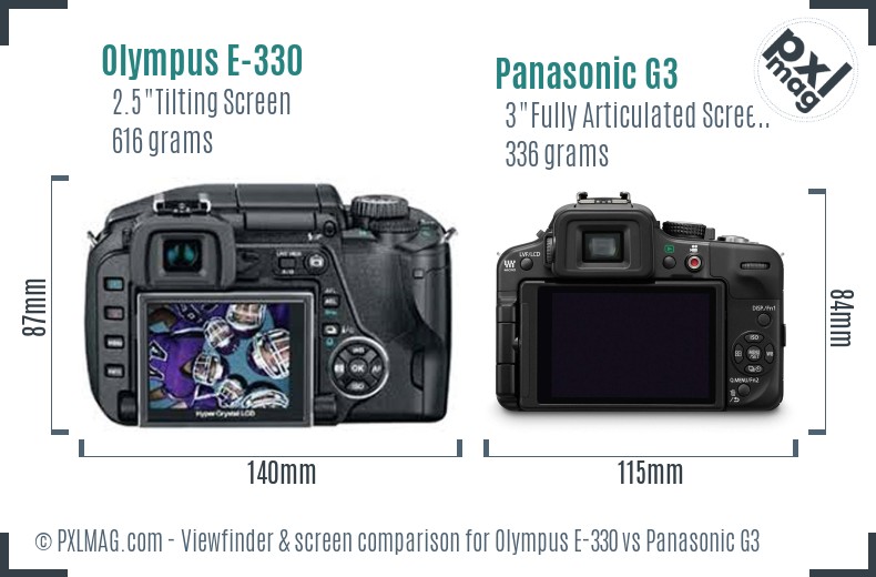 Olympus E-330 vs Panasonic G3 Screen and Viewfinder comparison