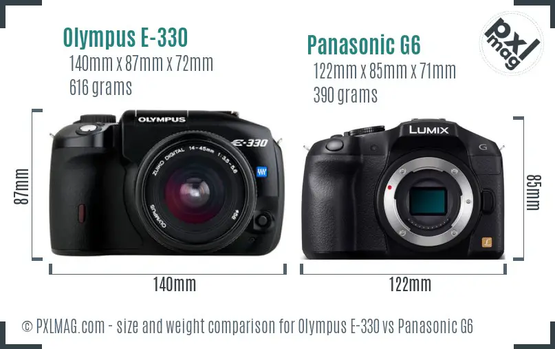 Olympus E-330 vs Panasonic G6 size comparison