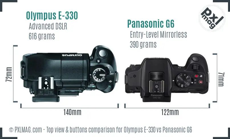 Olympus E-330 vs Panasonic G6 top view buttons comparison